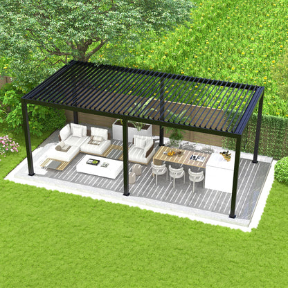 Louver Pergola Adjustable Steel Louvers & Frame - Black