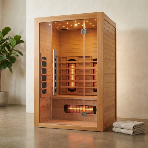Home Infrared Sauna Cabin Built for Daily Wellness, FSC-Certified Wood, Multi-Zone Heating, Glass Panels