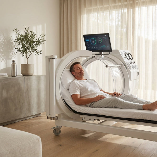 Hyperbaric Oxygen Chamber Designed for Advanced Recovery, Transparent Cylindrical Shell, Precision Control Panel