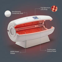 Red Light Therapy Capsule Designed for Full Body Treatment, high-quality LEDs, Touchscreen Control, 600W — infographic