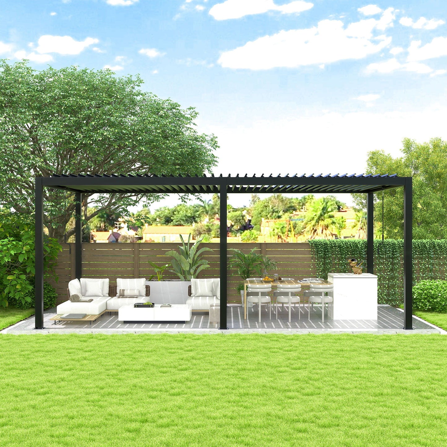 Louver Pergola Adjustable Steel Louvers & Frame - Black