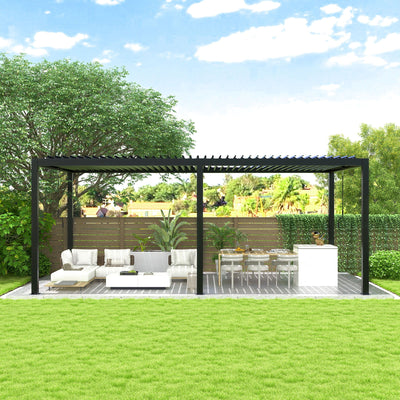 Louver Pergola Adjustable Steel Louvers & Frame - Black