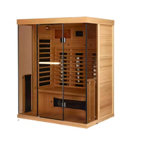 Infrared Sauna Cabin Designed for Home Wellness, Dual-Panel Glass Front, Light-Toned Wood, Built-In Controls