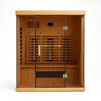 Infrared Sauna Cabin Designed for Home Wellness, Dual-Panel Glass Front, Light-Toned Wood, Built-In Controls